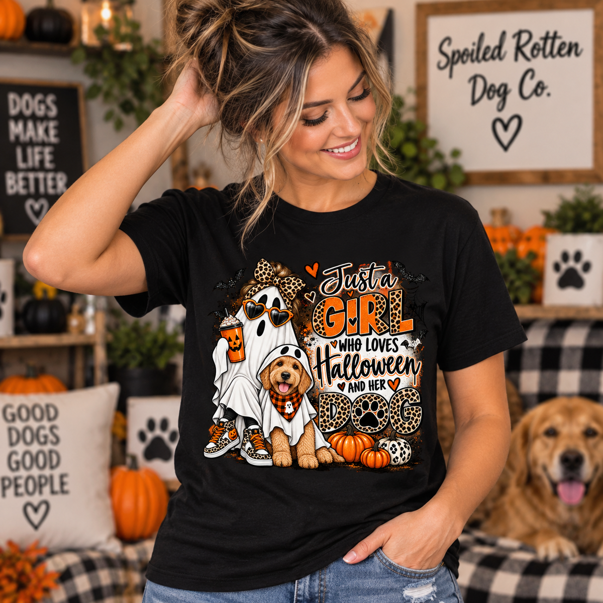 Just A Girl Who Loves Halloween And Her Dog